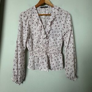 Abercrombie & Fitch Women Sheer Babydoll Fairy Top‎ Size S White Floral Coquette